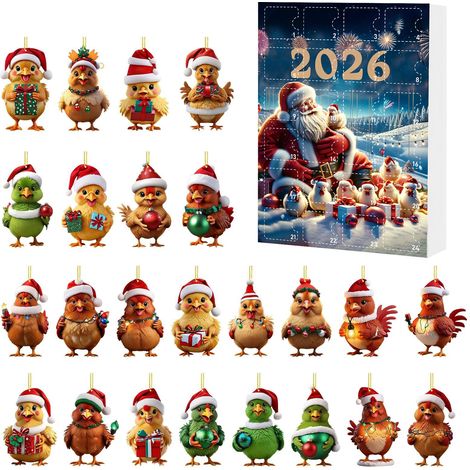 Adventskalender aus Acryl-Weihnachtsornamenten mit Cartoon-Küken (Überraschungsbox) – Hängende Dekoration für den Weihnachtsbaum (24-tägiger Countdown) (1/5)