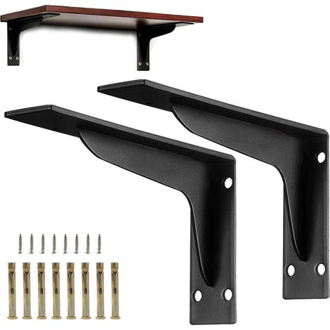 Supports d'étagère en métal en L, 2 pièces, supports pour étagères murales avec vis et chevilles, supports d'angle résistants pour étagères, bibliothèque, cuisine, salle de bains et garage (1/5)