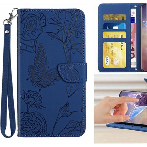 Custodia per telefono in pelle antiurto con cinturino da polso per Motorola G 5G 2022, custodia a libro in pelle PU, custodia protettiva anticaduta con motivo floreale e a farfalla. (1/2)
