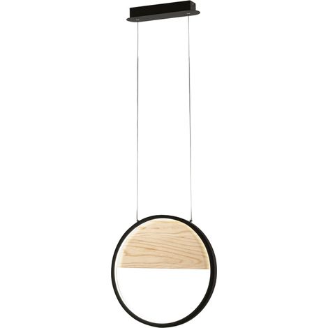Suspension Led Pierre 29 W Ø 400 Mm, Structure En Métal Noir Et Bois, Lumière Chaude 3000 K, Intensité Réglable, Design Moderne Et Raffiné. (1/3)