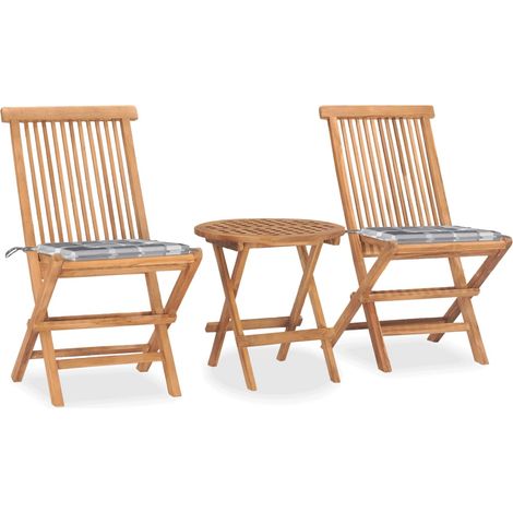 Ensemble à manger d'extérieur pliable avec coussin 3 pcs Teck (1/5)