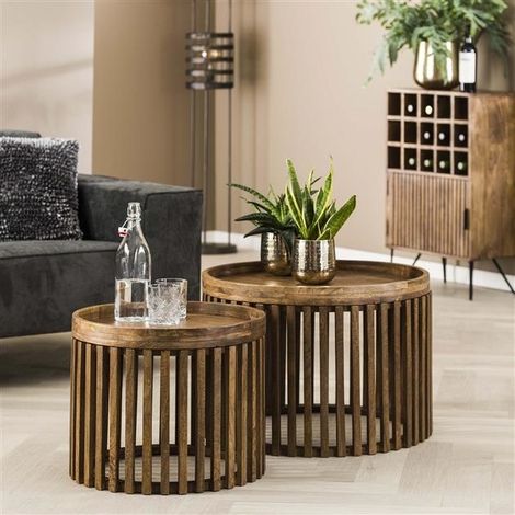 Runder Couchtisch 2er-Set Tory Mangoholz Ø65-Ø50 cm (1/5)
