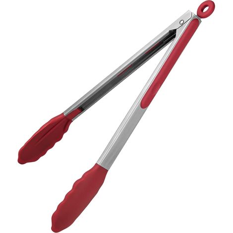 30 cm 315 ℃ Pince de cuisine en silicone résistant à la chaleur avec embouts en caoutchouc antiadhésif hermétiquement scellés et poignée en acier revêtue de silicone pour servir (Orange) (1/5)