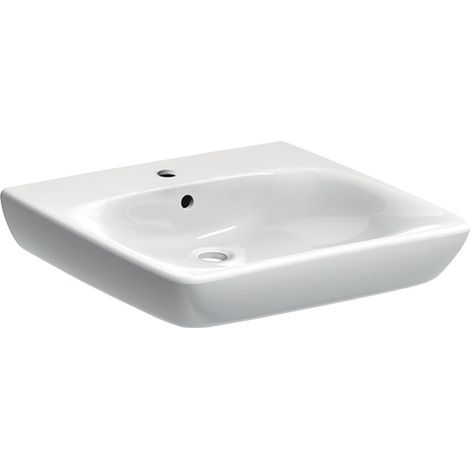 Geberit Renova Comfort lavabo accessibile: 60x55cm, foro rubinetteria=centrale, troppopieno=visibile, simmetrico, bianco, 501988001