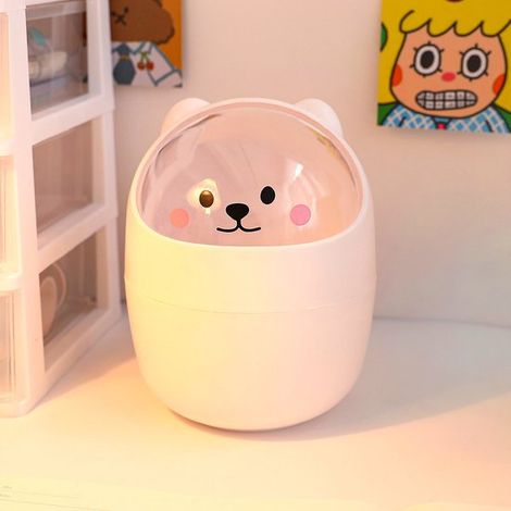 Jolie corbeille à papier de bureau avec couvercle, petit organiseur de bureau pour la chambre, porte-stylos et boîte de rangement avec couvercle à charnière (1/5)