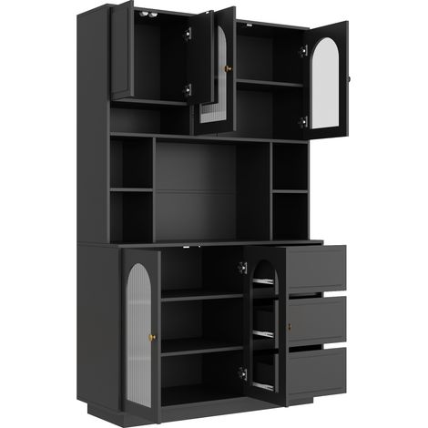 Aparador alto negro de MDF con puertas de acrílico arqueadas, LED APP y 3 cajones (1/5)
