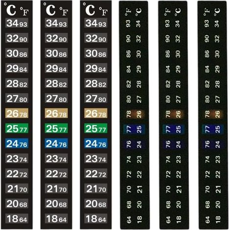 6 Thermomètres, Adhésif Changement Couleur, Plage 18-34°C, Pour Aquarium Terrarium Maison