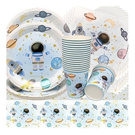 Vaisselle de Fête Astronaute Anniversaire Espace Vaisselle Papier Set Espace Fusée Assiettes en Papier Serviettes Tasses Baby Shower Décorations Fête d'Anniversaire (1/5)