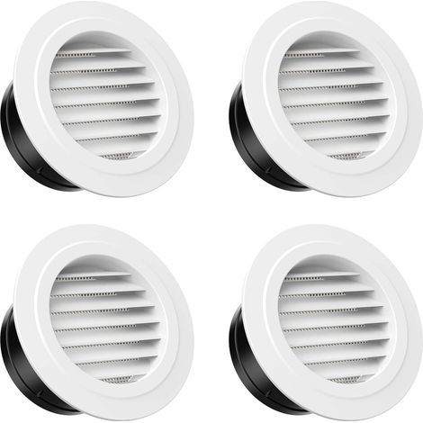 Blanc 100mm,Lot de 4 Grille de Ventilation Ronde, Grille D’aération en Plastique avec Moustiquaire, Grille Aeration pour Salle de Bain, Cuisine (1/5)