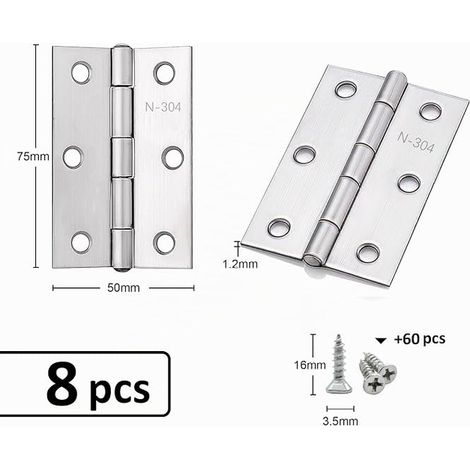 Charnières 75×50×1,2mm Paumelles de Porte Charnière de Porte avec Vis 3,5×16mm Paumelles De Portepour Portes, Fenêtres, Armoires (1/2)