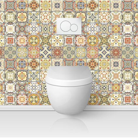 Crédence adhésive WC - Effet carreaux de ciment - 60x60 cm - Adhésif BRILLANT (1/3)