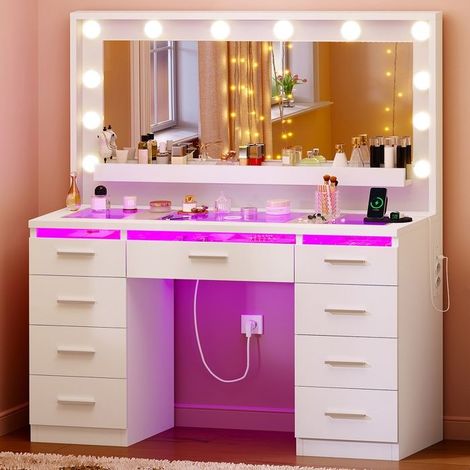 Friseuse - TEENFON Friseuse Groß - LED-Spiegel mit 3 einstellbaren Farben - 9 Schubladen - Steckdose und USB-Anschluss (1/5)