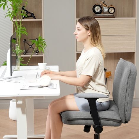 Bürostuhl mit hochklappbaren Armlehnen, höhenverstellbar mit Wippfunktion, Leinenoptik grau (1/5)