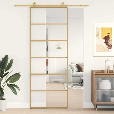 Teenpull – Schiebetür Golden 76x205 cm ESG-Klarglas und Aluminium (1/5)
