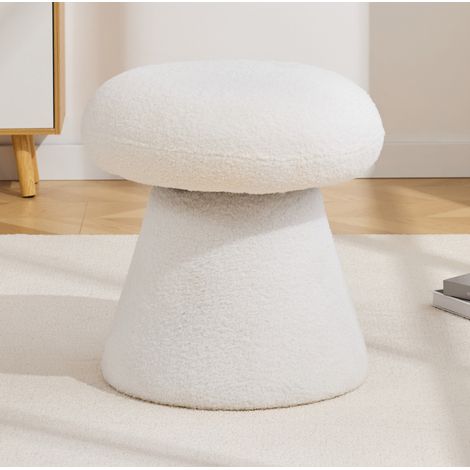 Puf giratorio en forma de hongo, tejido teddy blanco, 41 x 41 x 44 cm, MODENUIT (1/5)