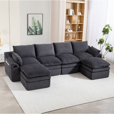 Canapé modulable en velours côtelé 335 cm gris foncé HAVRYA (1/5)