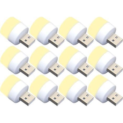 Pack of 12 mini USB LED night lights, no light sensor, warm white, compact, ideal for bedroom, bathroom, kitchen, car (1/5)