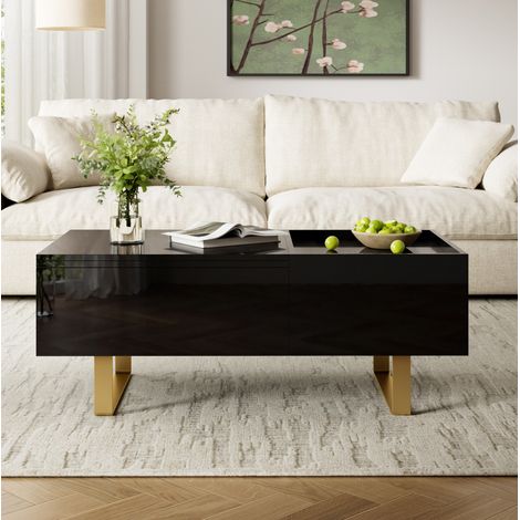Mesa de centro elevable con almacenaje MDF negro OKMYHOME (1/5)