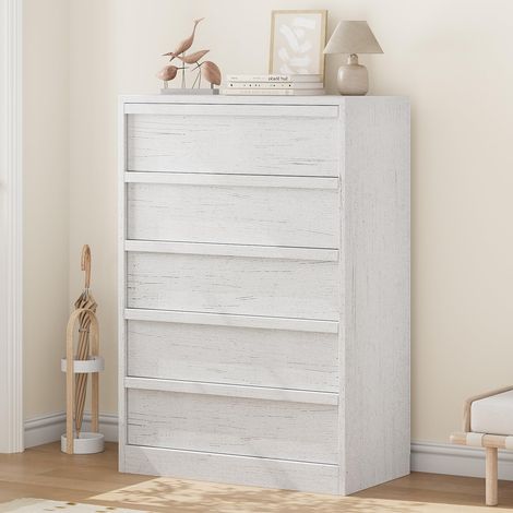 IDEALHOUSE Commode Haute 5 Tiroirs Blanc Antique (1/5)