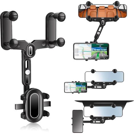 Longziming – Support de téléphone pour rétroviseur – Réglable 360° – Design rétractable avec silicone souple – Compatible tous smartphones (1/5)