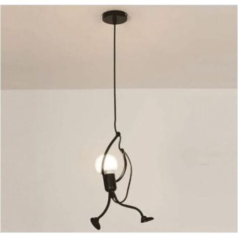 Moderne Suspension Créatif fer Gens Dessin animé Conception Lampe suspendue pour Des Enfants Chambre Chevet Salon Grenier noir-- (1/5)