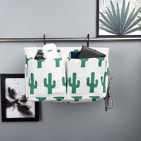 BUNTHAUS Blanc Vert Poche de Chevet,Sac de Rangement de Chevet, Poche pour Lit Superposé, Organisateur de Poches de Lit, Chevet Suspendu Organisateur Sac de Rangement, pour Téléphones Portables, Livre