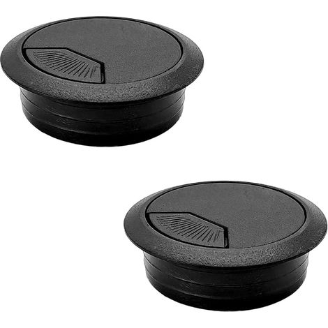 Lot de 2 cache-câbles ronds en plastique pour meubles de bureau, œillets de gestion des fils, noir (1/5)
