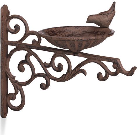 Cast Iron Bird Feeder, Garden Bird Bath, Wall Mounted, Decorative, HxWxD: 24x28x14 cm, Brown (1/4)