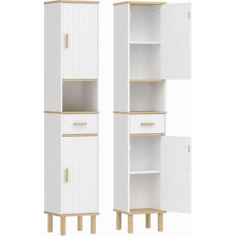 Format étroit 31,5 cm gain de place meuble colonne salle de bain pour ranger serviettes et articles de toilette blanc (1/5)