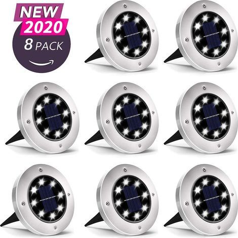 Solar Bodenleuchte Solarleuchte für Garten Solar Außenleuchte 8 LEDs wasserdicht Edelstahl + Kunststoff 8 Stück [Energieklasse A+] (1/5)