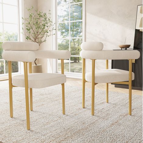 Poltrona in velluto beige con struttura in metallo OKMYHOME (1/5)