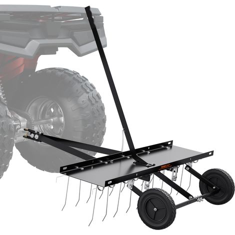 VEVOR Rateau dechaumeur de remorquage derriere, 1015 mm, rateau dechaumeur remorque de pelouse avec 20 dents acier a ressort pour VTT ou tondeuse, rateau avec poignee levage pour herbe, ferme, jardin (1/5)