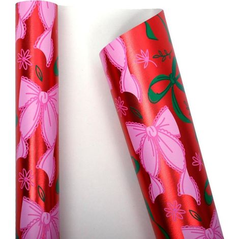 Papier D'emballage Cadeau - Motif Flocons De Neige Et Nœuds - 43 x 300 cm - Pour Fêtes De Fin D'année - 1 Rouleau (1/5)