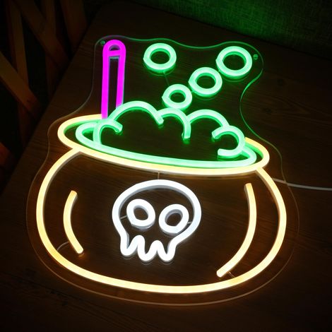 Enseigne Néon Bouteille, Décoration Murale, Néons LED Amusants, Potion Crâne d'Halloween, Sorcellerie Halloween, 36 x 37 cm (1/5)