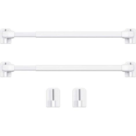 Tringle à Rideau en Plastique Réglable Tringle à Rideau Extensible pour Fenêtre Barres d'Armoire Tige de Tension Crochets de Tringle à Rideau Adhésive, 40-60cm (Blanc，2pcs)