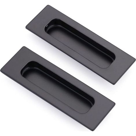 Set mit 2 rechteckigen, eingelassenen Griffen für Schiebetüren, 12 x 4 x 1,2 cm, aus mattschwarzem Edelstahl (1/4)