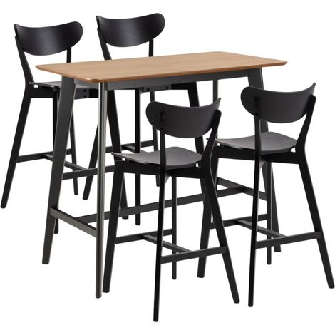 Table de bar et 4 tabourets de bar scandinaves en bois - LETA (1/5)
