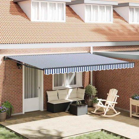 vidaXL Tenda Retrattile Blu e Bianco 450x300 cm Tessuto (1/5)