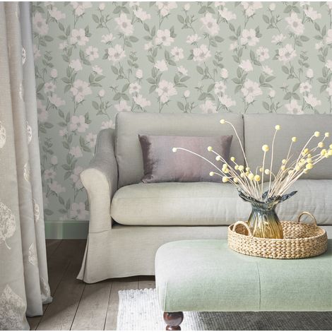 Papier peint intissé Laura Ashley Fleurir Smoke 1005 x 52cm Vert (1/5)