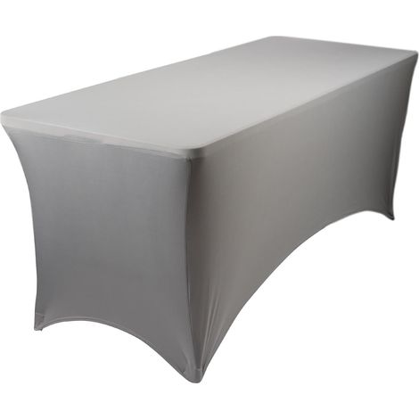 Nappe rectangulaire élastique grise 180x70 cm en spandex, nappe ajustable extensible pour table pliante, fête, jardin extérieur et buffet (1/5)
