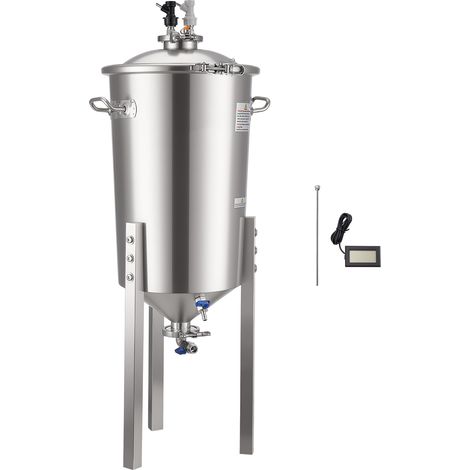 Mophorn Recipiente cónico de fermentación de acero inoxidable, capacidad de 30 L, ideal para la elaboración casera de cerveza y vino, diseñado con fondo cónico, tapa, asas y termómetro integrado (1/5)
