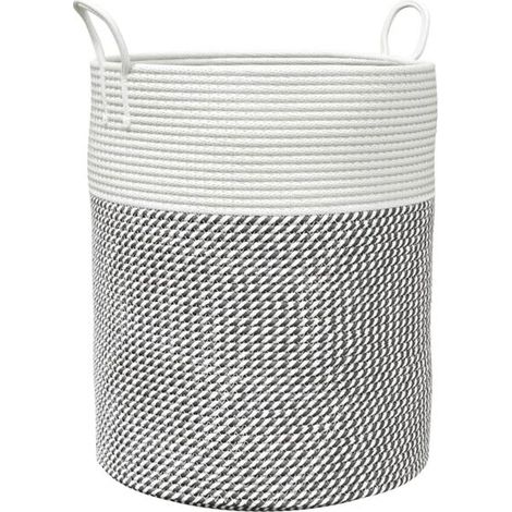 Panier de rangement en coton gris et blanc, 38 x 46 cm de diamètre. (1/5)