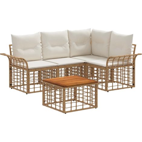 vidaXL  Outdoor Sofa Set  5 pcs Natural and Cream White Poly Rattan