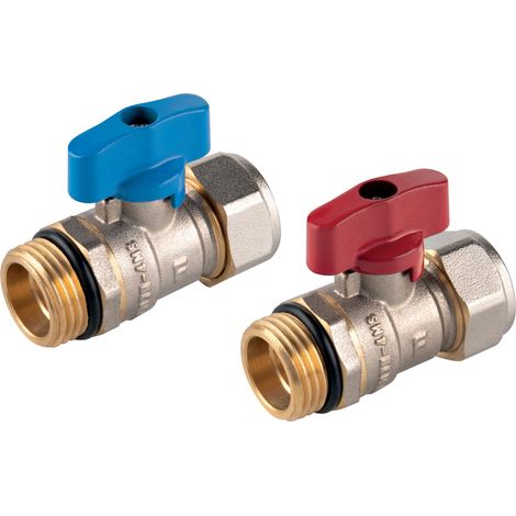 VALVOLA A SFERA PER TUBI MULTISTRATO 16X2MM, A VITE, MANIGLIA ROSSA, 1-2", F-COMFORT
