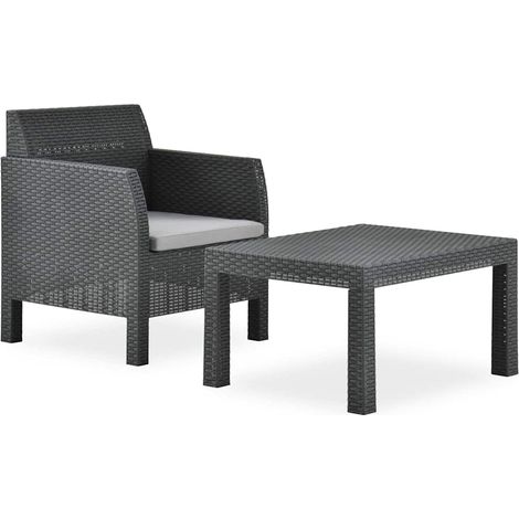 Salon de jardin 2 pcs avec coussin-Lot de 2 Mobilier de jardin-Meuble de jardin PP Rotin Anthracite (1/5)