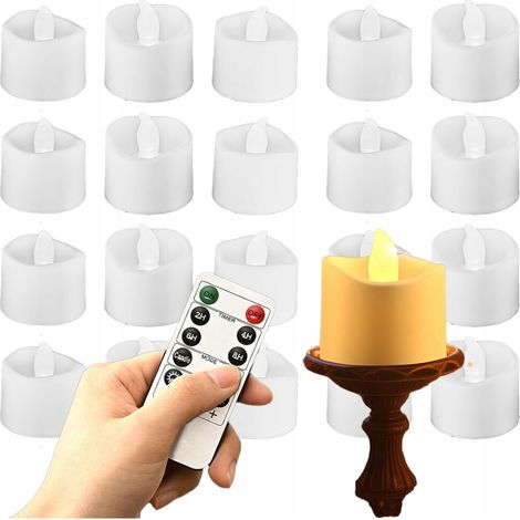 20 LED-Teelichter mit Fernbedienung und Timer, flammenlos, zur Dekoration (1/5)