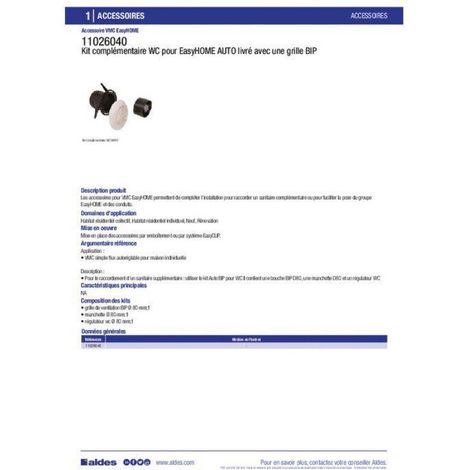 Kit Bouche Complémentaire Wc Auto 80mm + Régulateur Easyhome (11026040) - Aldes (1/2)