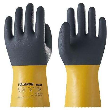LANON Gants de Protection Chimiques en PVC, Résistance Acide, Alcali et Huile, EN 374/388, Taille L (1/5)