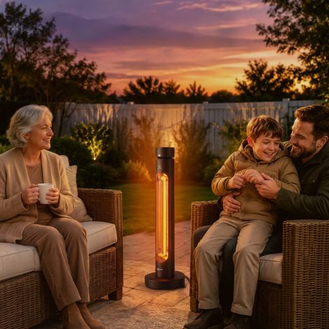 Calefactor radiante infrarrojo de 2000 W, de fibra de carbono, oscilante, de pie, con mando a distancia, 8 niveles de calor y funda protectora. (1/5)