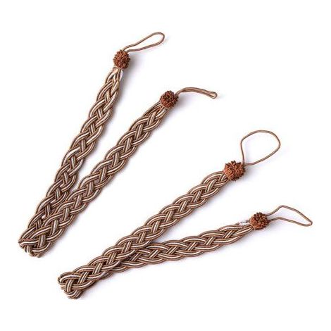 Embrasses de rideaux tressées, 2 pièces, attaches de rideaux en corde, crochets d'embrasses de rideaux pour accessoires de rideaux de fenêtre (marron et argent) (1/5)